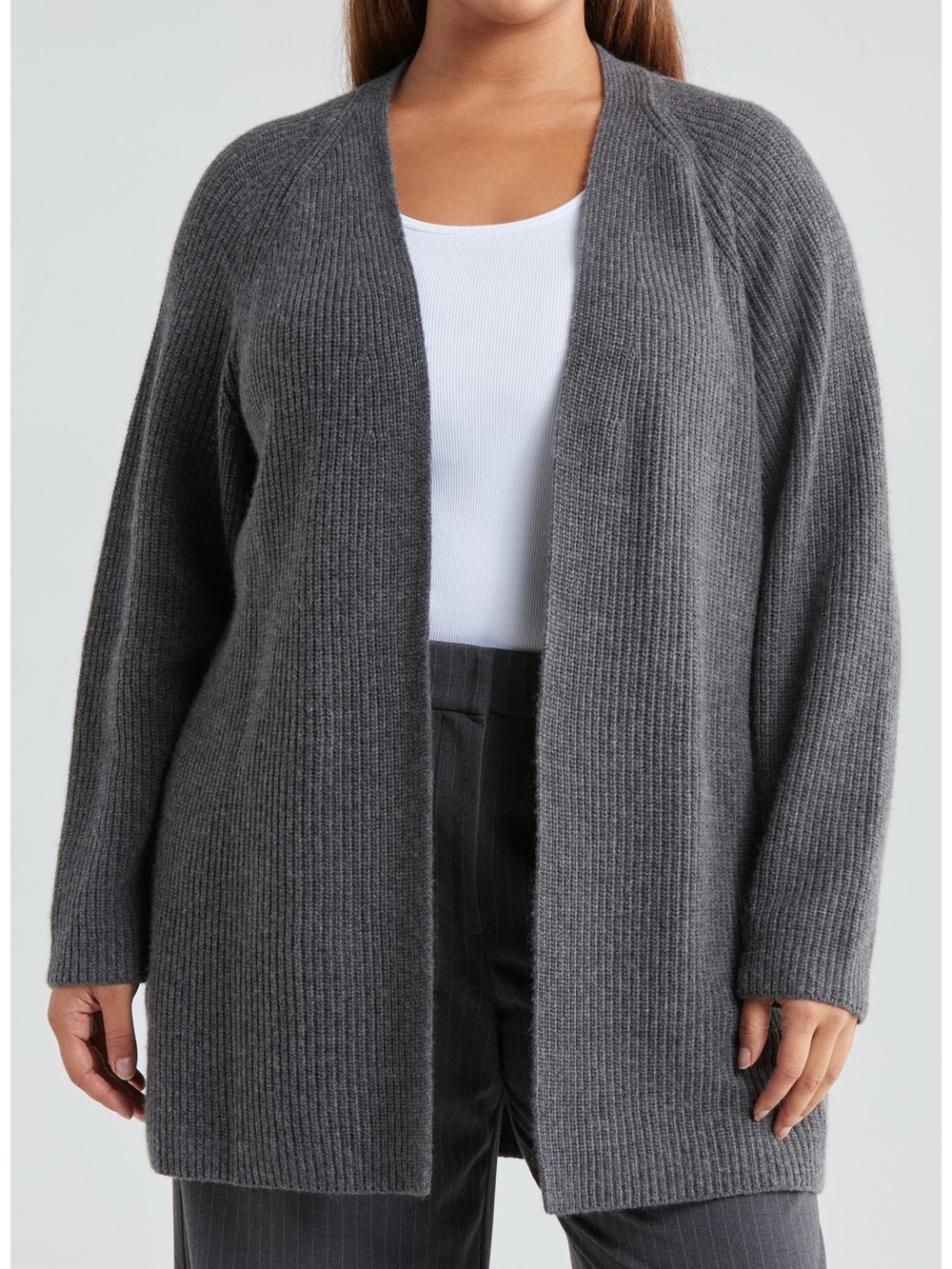 Nordstrom Gray Long Open Front Cardigan Wool Blend Size Medium